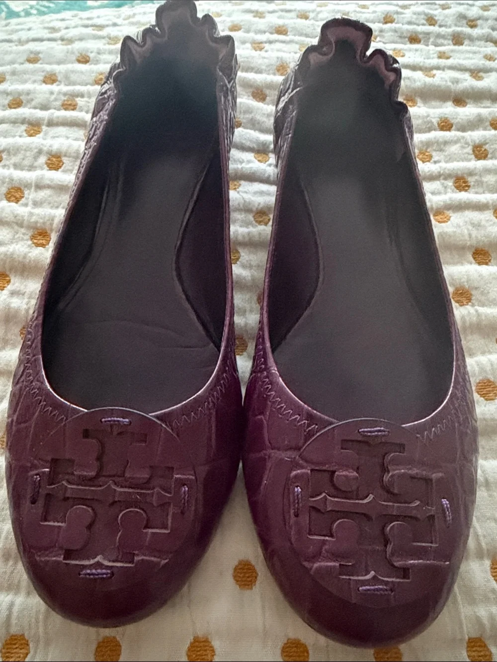 Tory Burch Plum Leather Logo Ballet Flats